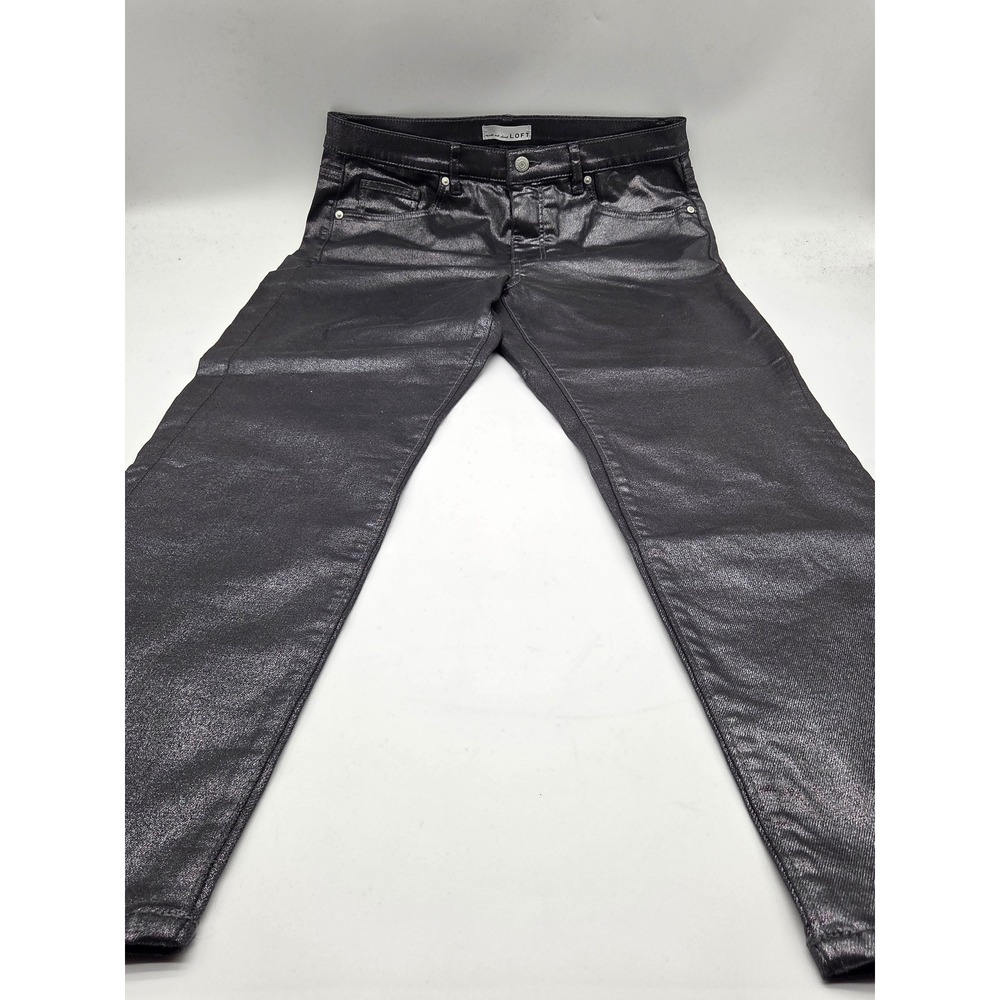LOFT Women's Metallic Black Coated Skinny Jeans Size 31/12 NWT 101-858